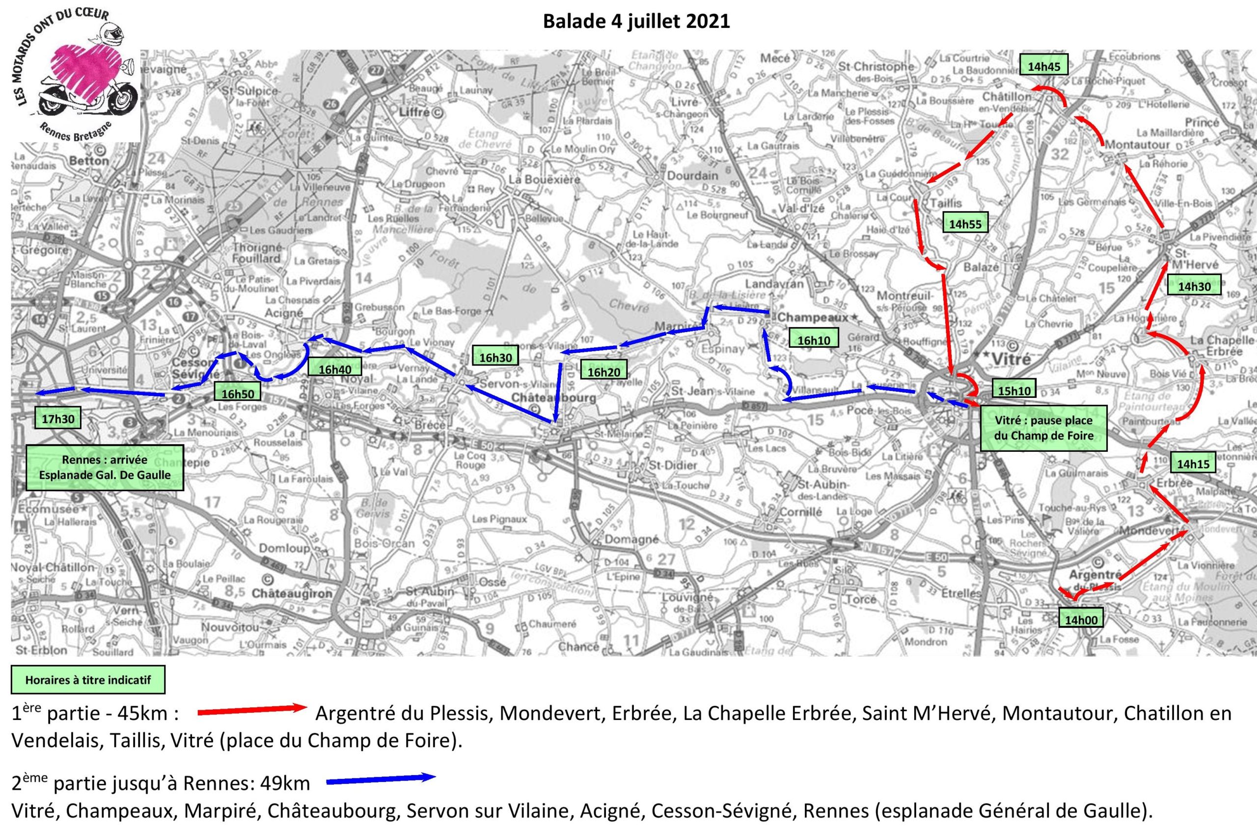 Parcours et horaires balade 4 juillet 2021